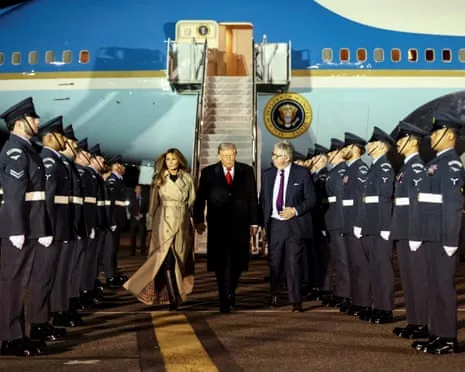 US President Trump Touches Down in UK for Second State Visit As Protests Gather in Windsor